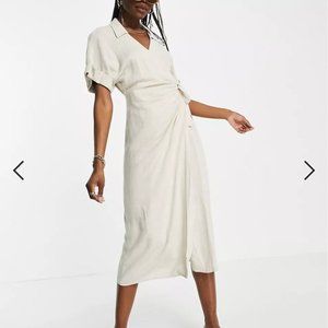 Linen wrap midi dress